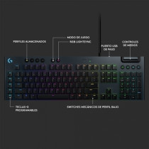 Logitech G815 Teclado gaming - Cable Conectividad - USB Interfaz - English - Negro - Mecánico Llave de contacto Control de Volum