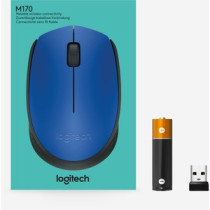 Mouse Logitech M170 - Radiofrecuencia - USB 2.0 - Óptico - Azul - Inalámbrico - 1000 dpi - Rueda de desplazamiento - Simétrico