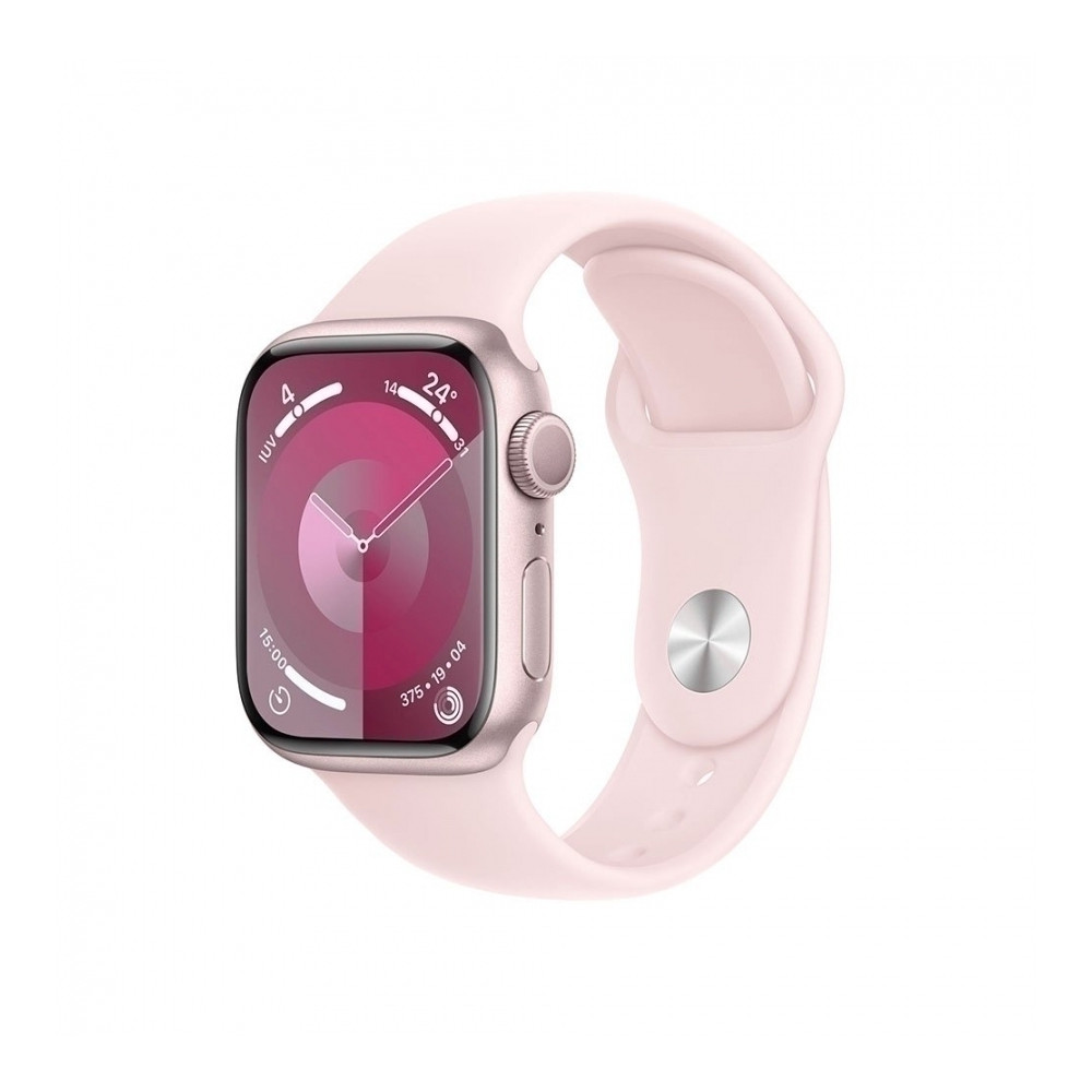 Apple Watch Series 9 (GPS) - Caja de aluminio en rosa de 41 mm - Correa deportiva rosa claro - Talla M/L