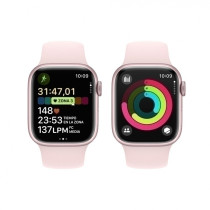 Apple Watch Series 9 (GPS) - Caja de aluminio en rosa de 41 mm - Correa deportiva rosa claro - Talla M/L