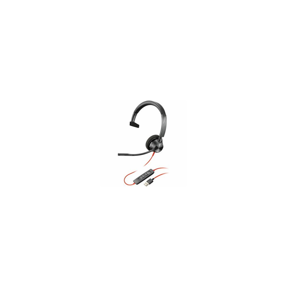 Auriculares Poly Blackwire 3315 Cableado Sobre la oreja Mono - Negro - Monaural - Cerrado - 32Ohm - 213.4cm Cable - Omnidireccio