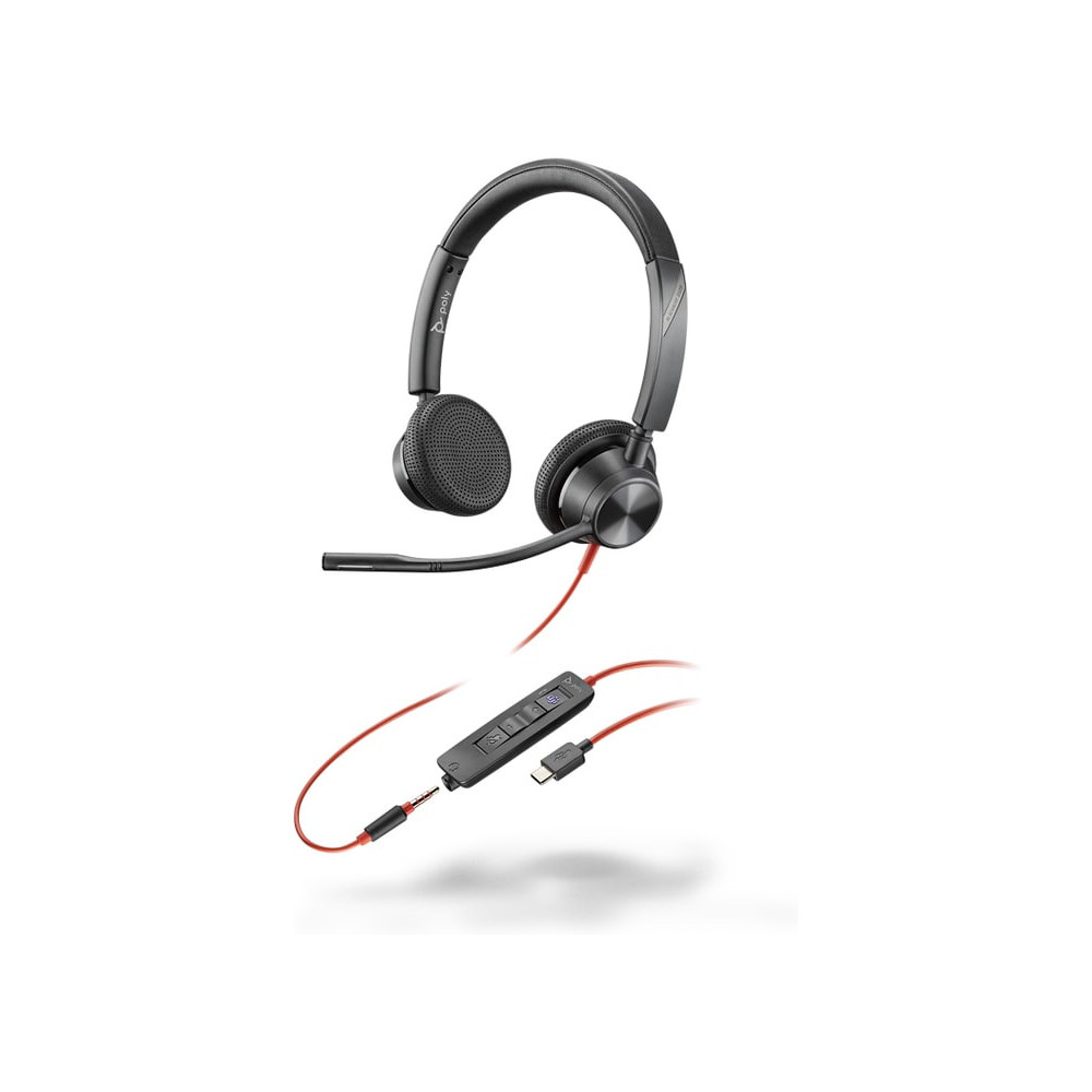 Auriculares Poly Blackwire 3320 Cableado Sobre la oreja Estéreo - Negro - Certificación Microsoft Teams - Binaural - Cerrado - 3