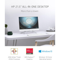 AIO HP Athlon Gold 3150U/2.4GHz DC/Ram 4GB/DD 1TB/Pant 21.5"/Win10/Blanco