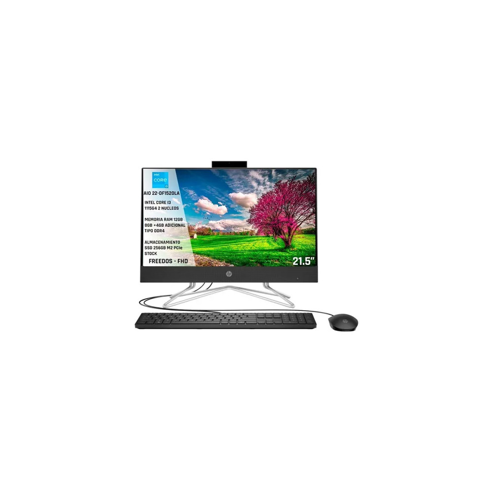 AIO HP Ci3 1115G4/4.1GHz DC/Ram 8GB/256SSD/Pant 21.5"/FreeDOS/Negro